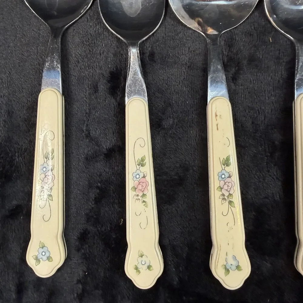 Pfaltzgraff Tea Rose Flatware 8 Piece Stainless Serving Pieces Country Vintage